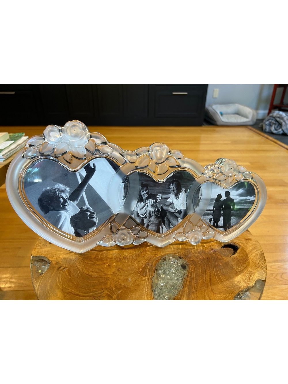 Mikasa Rosemont Triple Heart Glass Photo Frame with Rose Embellishments